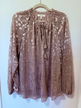 Haven And Blair Blouse Champagne Gold Whimsy Flowy Size Large Business Office